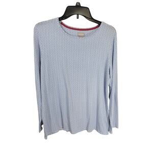 Chico's Blue Geometric Print Crew Neck Knit Long Sleeve Top Women's Size 2 (L)